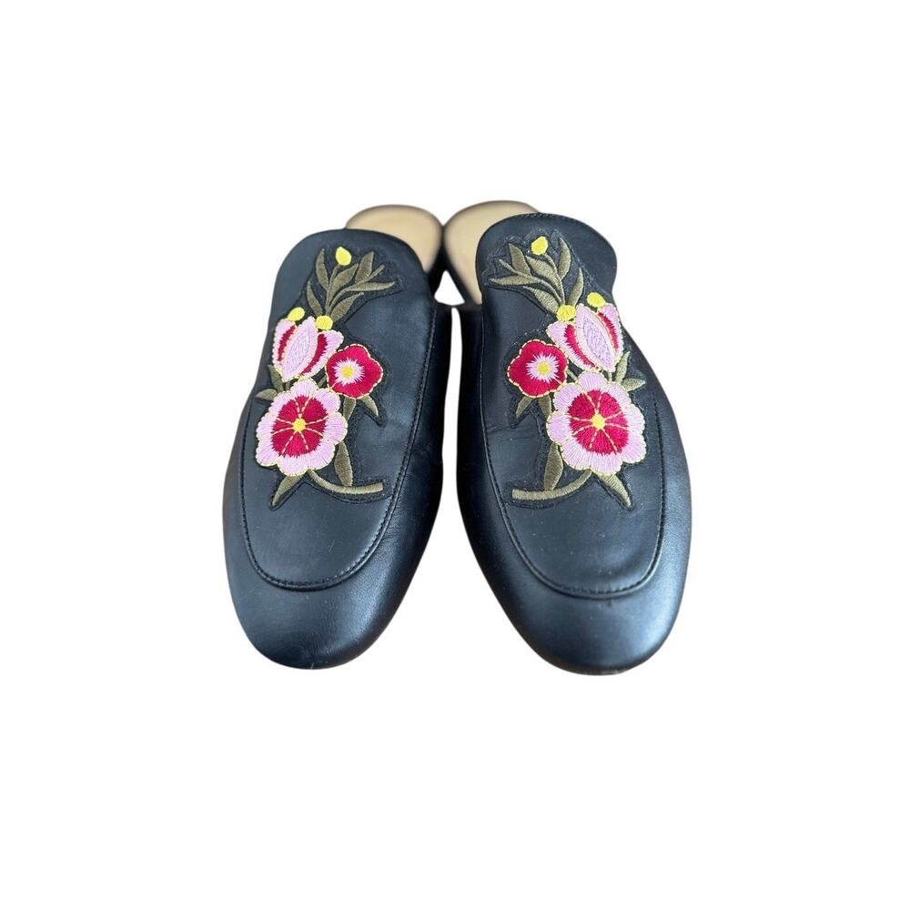 Marc Fisher Wrangler Floral Embroidered Mule Loafers Black Size 10M‎